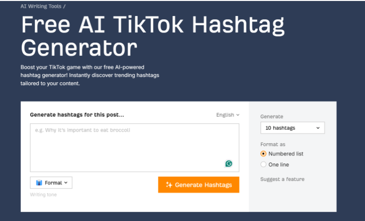 Ahrefs free AI TikTOk Hashtag Generator