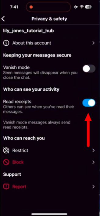 Toggle Off The Switch Of Read Receipts