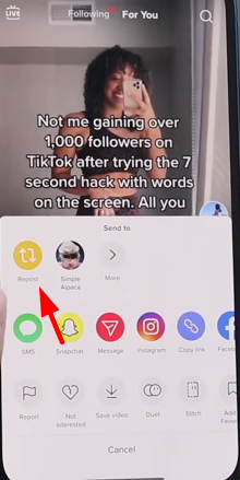 repost option in tiktok