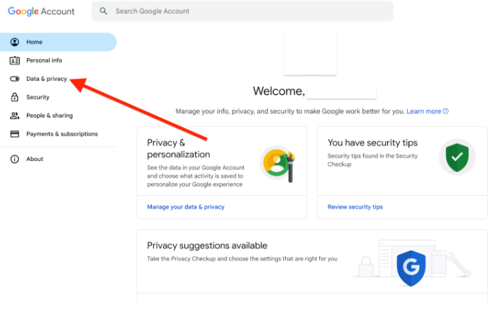 Click on Data and Privacy