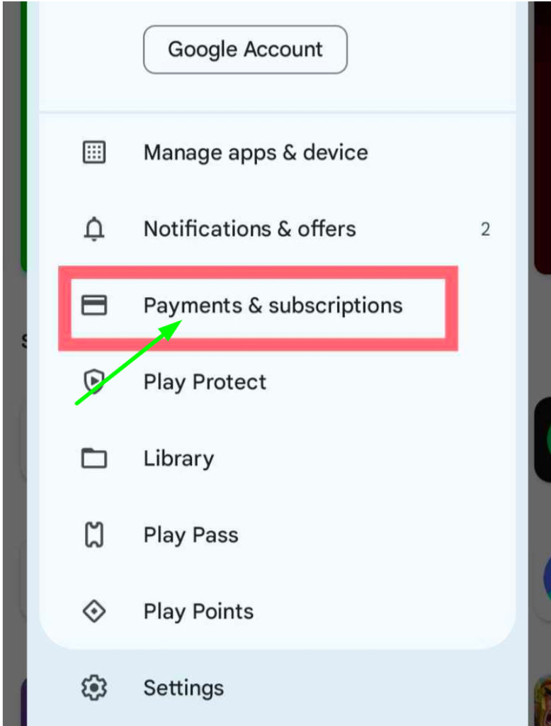 Select Payment and Subscriptions