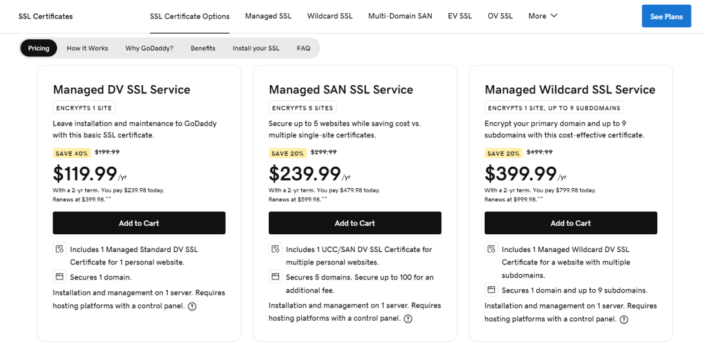 GoDaddy Managed SSL Pricing