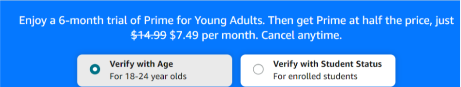 Amazon Prime Young Adult Discount