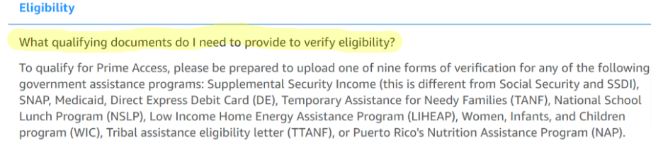 Eligibility for Prime Access