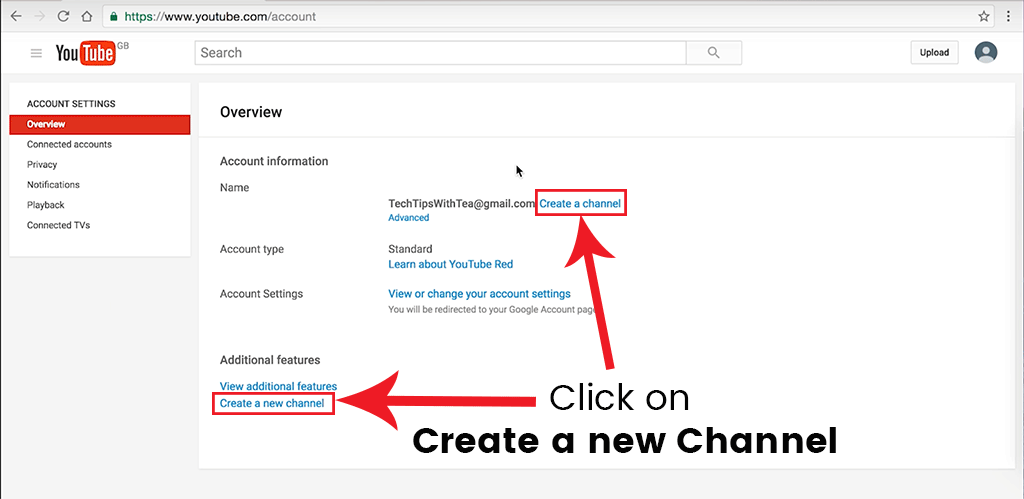 Create a new youtube channel
