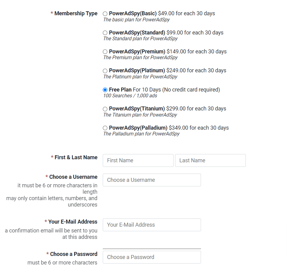 Select Free Plan - PowerAdSpy Coupon Code