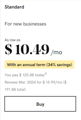 GoDaddy Statndard pricing and plan GoDaddy Statndard pricing and plan