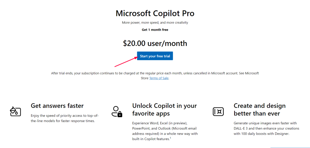 Click On Start Your Free Trial On Copilot