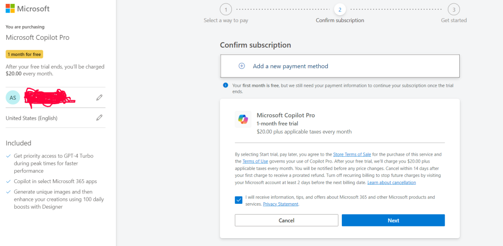 Confirm Your Subscriptin On Copilot